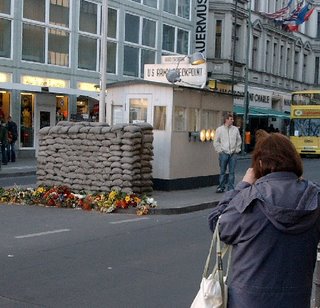 Jeanette at Check Point Charlie in Berlin 2004